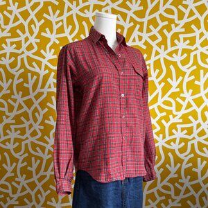 Vintage Plaid Flannel Print Fox Collection Red Green Button Down Shirt - XS/S